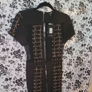 Black and Gold Eyelet Dress